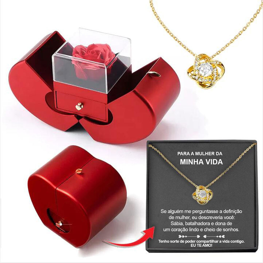 Fashion Jewelry Box Red Apple  Necklace Eternal Rose For Girl Valentine's Day Gifts With Artificial Flower Rose Flower Jewelry Box