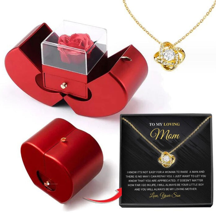 Fashion Jewelry Box Red Apple  Necklace Eternal Rose For Girl Valentine's Day Gifts With Artificial Flower Rose Flower Jewelry Box