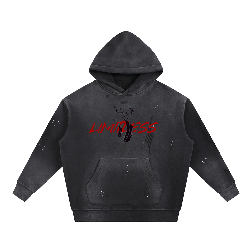 Vintage Washed Frayed Fleece Hoodie – Effortlessly Worn-In Comfort with Timeless Street Style”