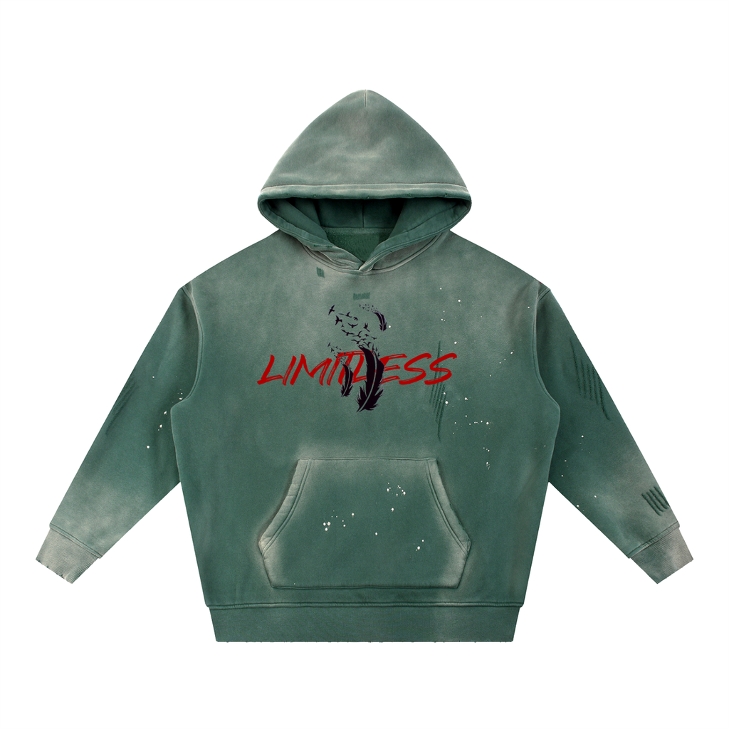 Vintage Washed Frayed Fleece Hoodie – Effortlessly Worn-In Comfort with Timeless Street Style”