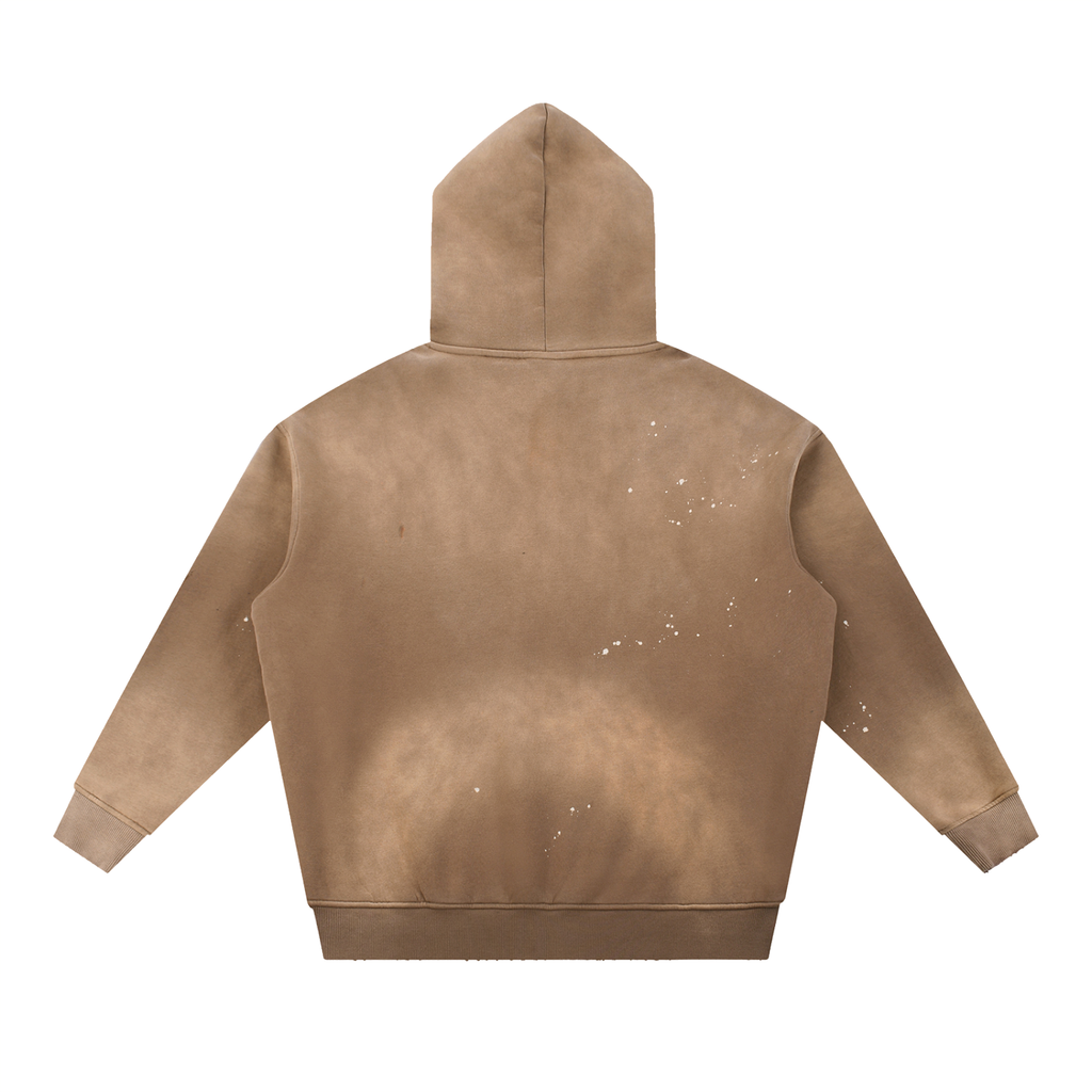 Vintage Washed Frayed Fleece Hoodie – Effortlessly Worn-In Comfort with Timeless Street Style”